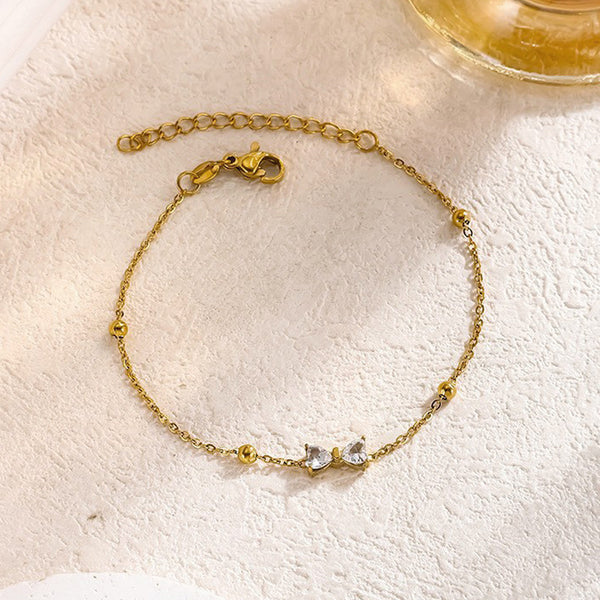Gold-Plated Crystals Studded And Beaded Bow Wraparound Bracelet || Stainless Steel || Rakhi Gift for Sister