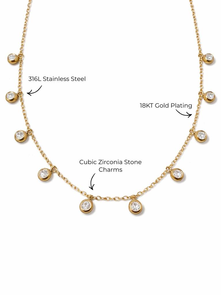 Shimmering Diamond Chain Necklace || White Gold Round Cz Charm Neckpiece | 18K Gold Plated || Rakhi Gift for Sister
