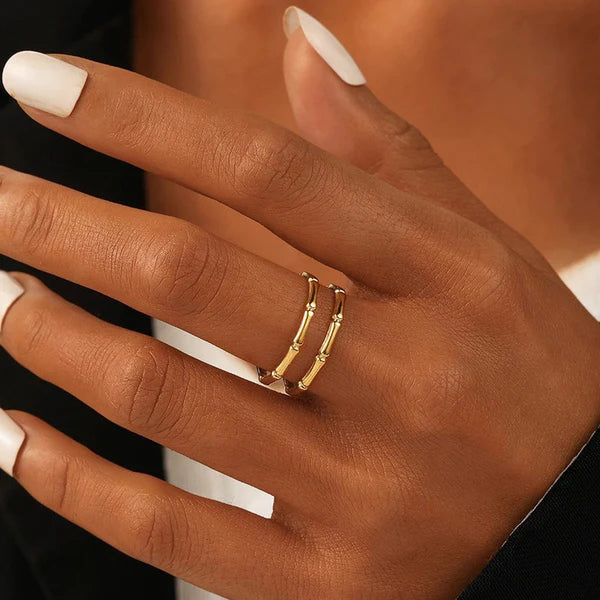 Parallel Adjustable Gold Ring for Women | Anti Tarnish Stainless Steel Double Band Ring | Minimal Modern Open Ring for Daily || Rakhi Gift for Sister