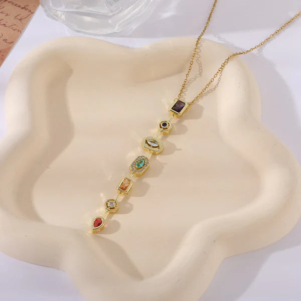 Anti tarnish 18k gold plated spectrum charm neckles chunky layered muticolour jewellery for women or girls wateproof || Rakhi Gift for Sister