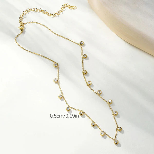 CZ Station Necklace for Women | Dainty Layering Chain with CZ Charms || Rakhi Gift for Sister