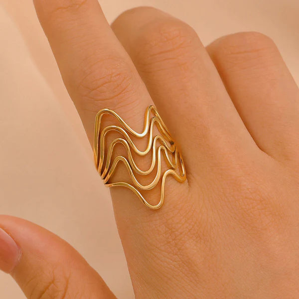 Gold Wave Ring | Multi-Wave Design, Gold Tone || Anti Tarnish || Rakhi Gift for Sister