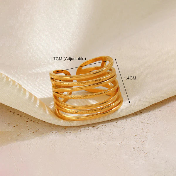 Multi-Layer Adjustable Statement Ring for womens & Girls, Gold-Tone Anti Tarnish, Textured Band Design, Open Cuff Style || Rakhi Gift for Sister