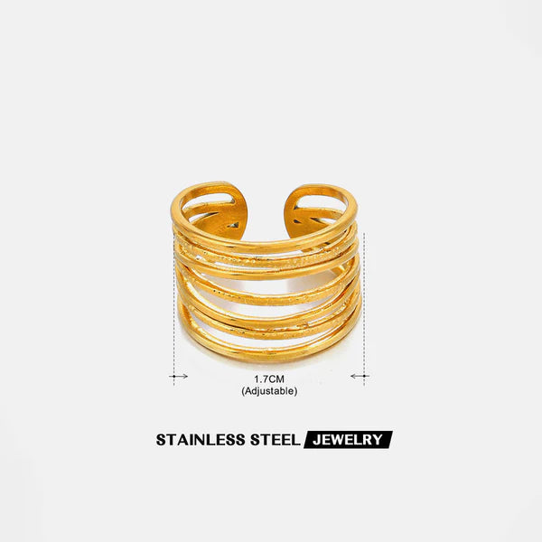 Multi-Layer Adjustable Statement Ring for womens & Girls, Gold-Tone Anti Tarnish, Textured Band Design, Open Cuff Style || Rakhi Gift for Sister
