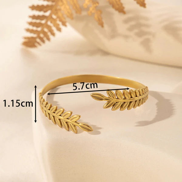 Greek Roman Laurel Leaf Bracelet || Stainless Steel Bracelet Gold Color Laurel Leaves Wheat Ears Boho Bangle Party Jewelry Christmas Gift || Rakhi Gift for Sister