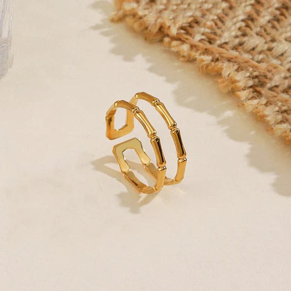Parallel Adjustable Gold Ring for Women | Anti Tarnish Stainless Steel Double Band Ring | Minimal Modern Open Ring for Daily || Rakhi Gift for Sister