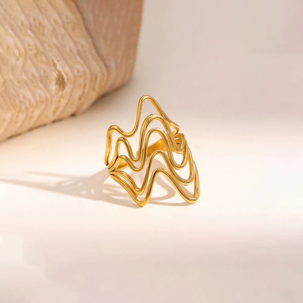 Gold Wave Ring | Multi-Wave Design, Gold Tone || Anti Tarnish || Rakhi Gift for Sister