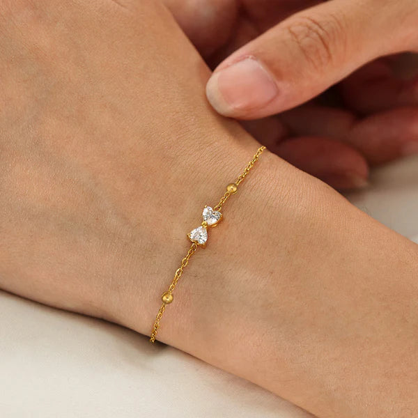 Gold-Plated Crystals Studded And Beaded Bow Wraparound Bracelet || Stainless Steel || Rakhi Gift for Sister