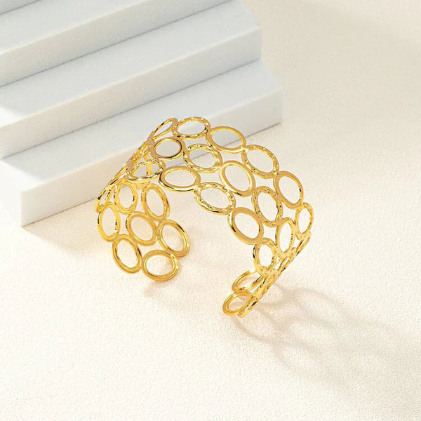 Stainless Steel Gold-Plated Cuff Bracelet || Contemporary Cuff Bracelet || Rakhi Gift for Sister