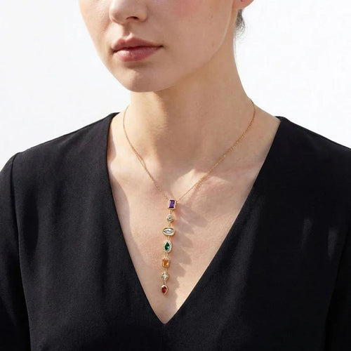 Anti tarnish 18k gold plated spectrum charm neckles chunky layered muticolour jewellery for women or girls wateproof || Rakhi Gift for Sister