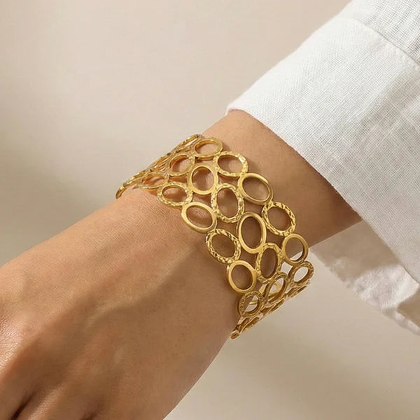 Stainless Steel Gold-Plated Cuff Bracelet || Contemporary Cuff Bracelet || Rakhi Gift for Sister