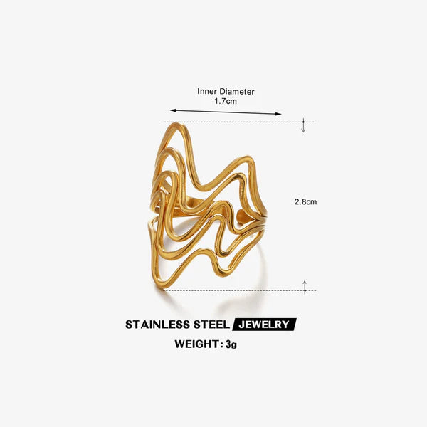 Gold Wave Ring | Multi-Wave Design, Gold Tone || Anti Tarnish || Rakhi Gift for Sister