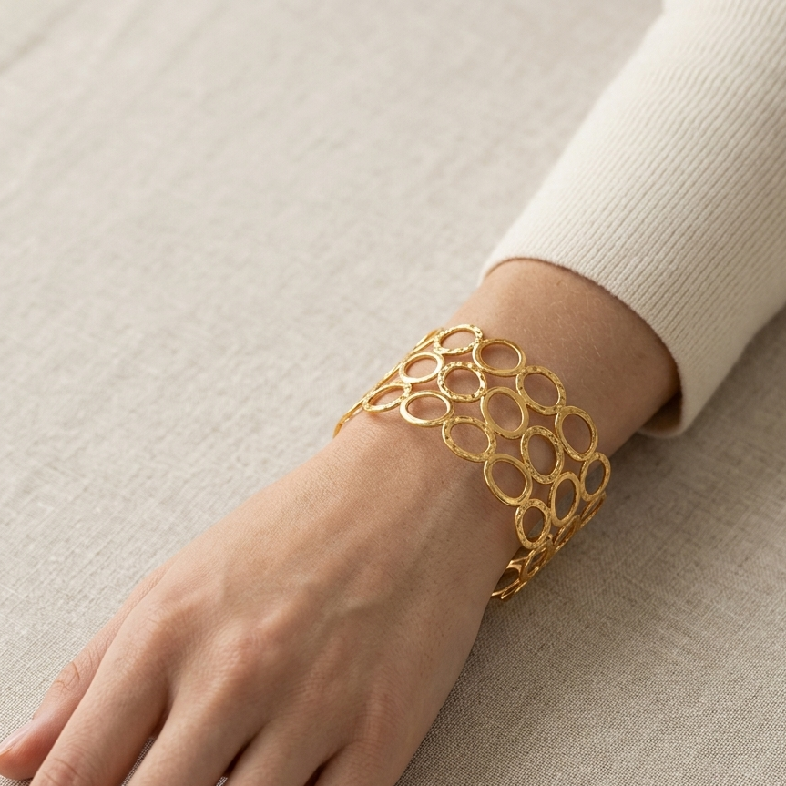 Stainless Steel Gold-Plated Cuff Bracelet || Contemporary Cuff Bracelet || Rakhi Gift for Sister