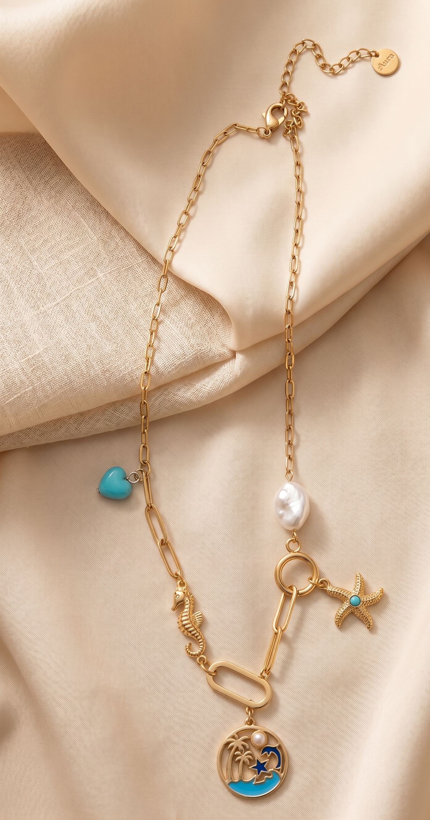 Ocean Charm Anti-Tarnish Necklace – 18k Gold Plated Waterproof Seahorse & Starfish Pendant
