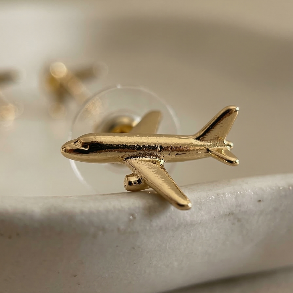 The Wanderlust Jet Studs – Champagne Gold Minimalist Airplane Earrings