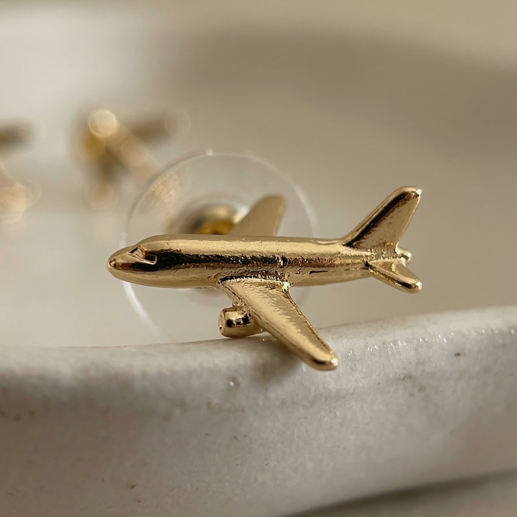 The Wanderlust Jet Studs – Champagne Gold Minimalist Airplane Earrings