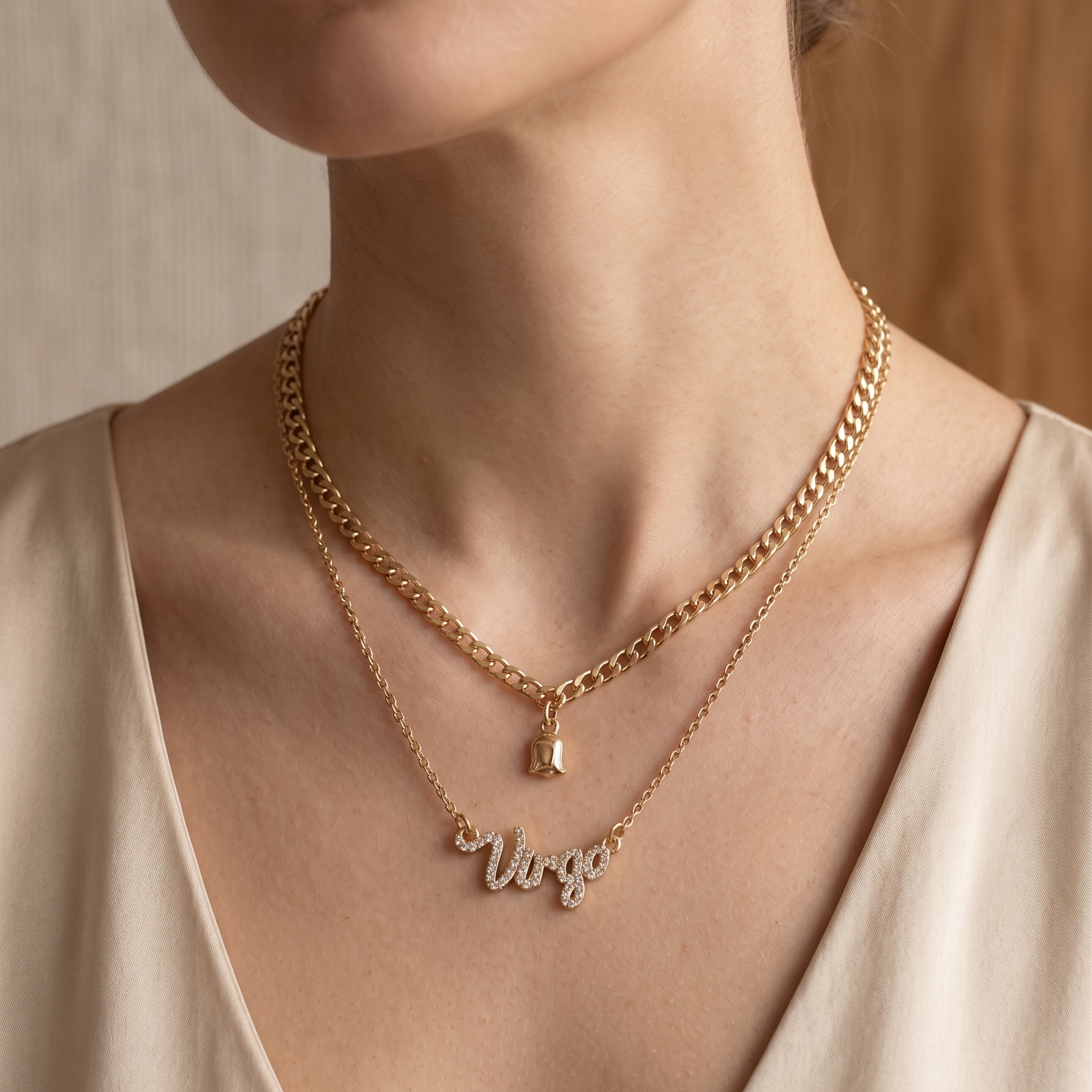 Double-Layered Anti-Tarnish Zodiac Necklace – Personalized Script Pendant Set