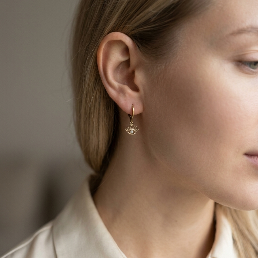 Aura Evil Eye Charm Huggie Hoop Earrings in Gold