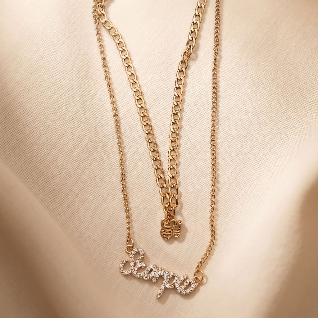 Double-Layered Anti-Tarnish Zodiac Necklace – Personalized Script Pendant Set