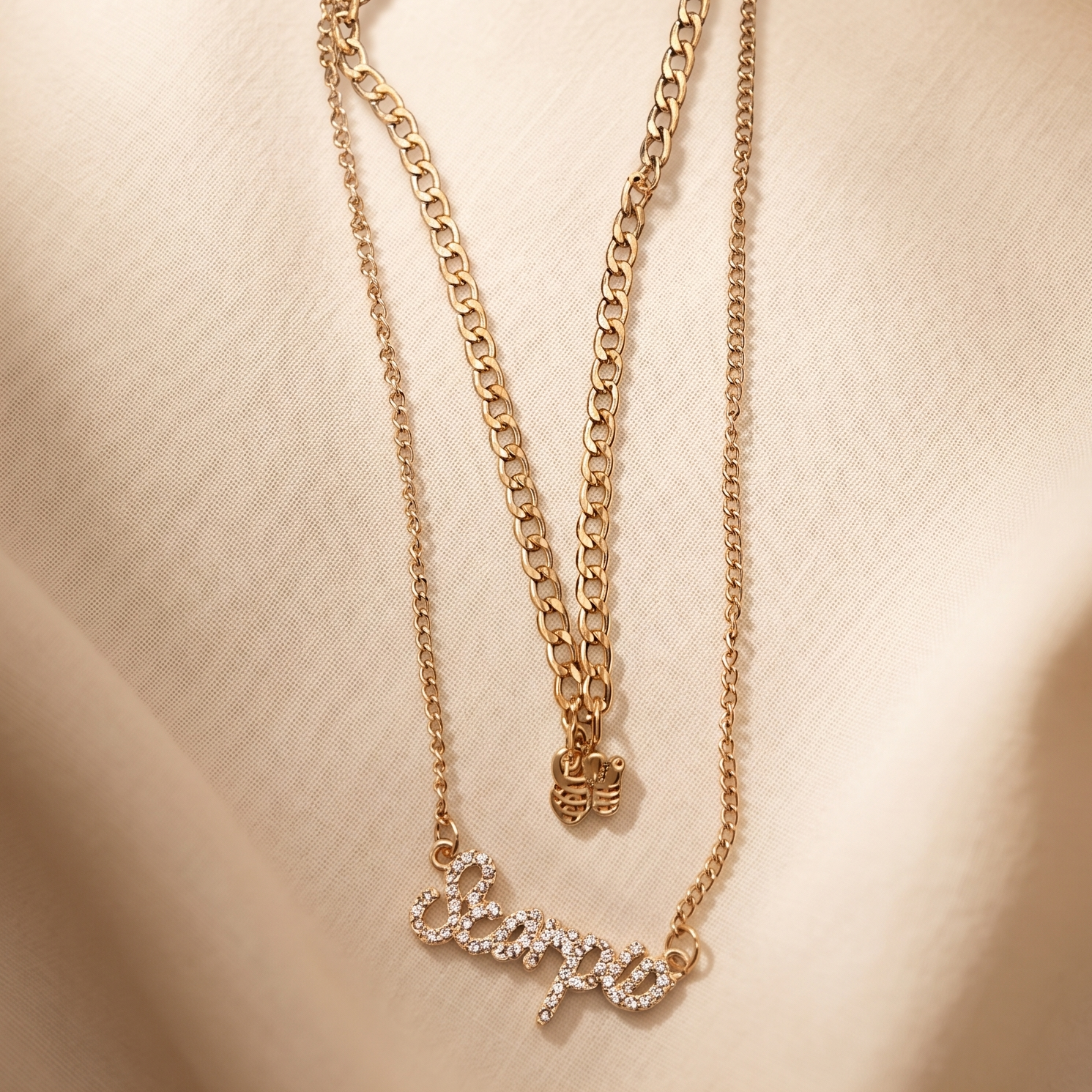 Double-Layered Anti-Tarnish Zodiac Necklace – Personalized Script Pendant Set