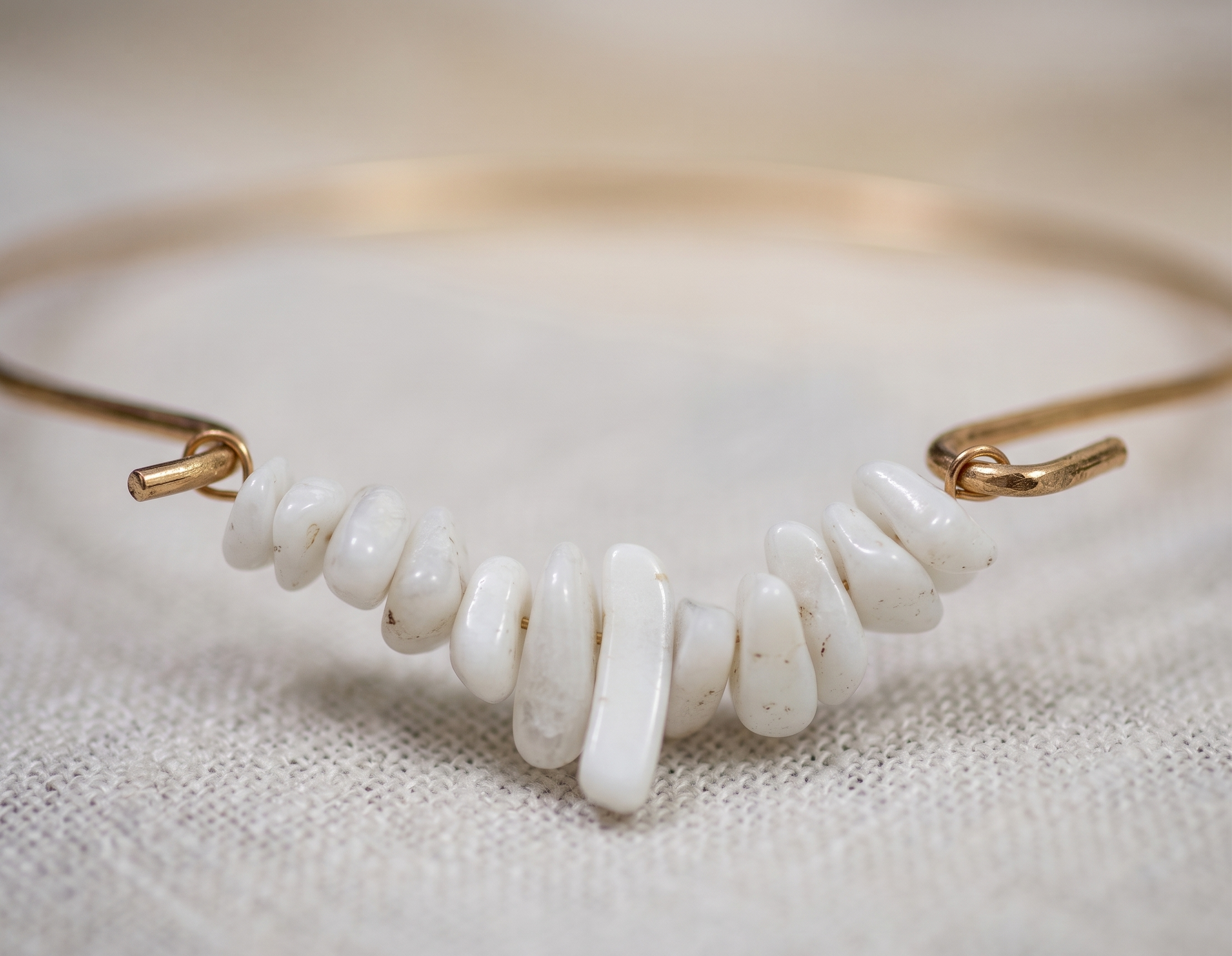 Bohemian Golden Hoop Bangle – Natural White Stone Statement Bracelet