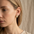 Vintage Crystal Statement Stud Earrings - 14k Gold Plated Round Textured Beaded Border Post Earrings