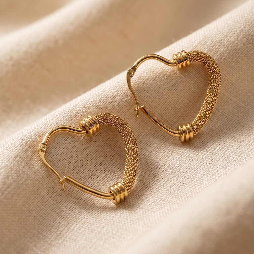The Mesh Heart Hoops – Anti-Tarnish Gold Plated Woven Statement Earrings