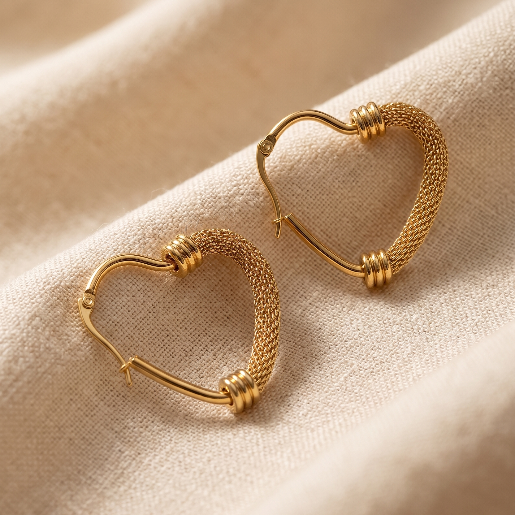 The Mesh Heart Hoops – Anti-Tarnish Gold Plated Woven Statement Earrings