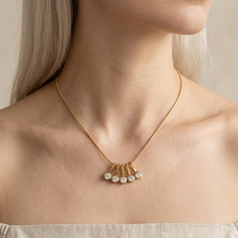 Gold Charm Pendant Necklace | Anti Tarnish Stainless Steel | Waterproof | Skin Friendly | Minimal Daily Wear Jewellery | Rakhi Gift for Sister