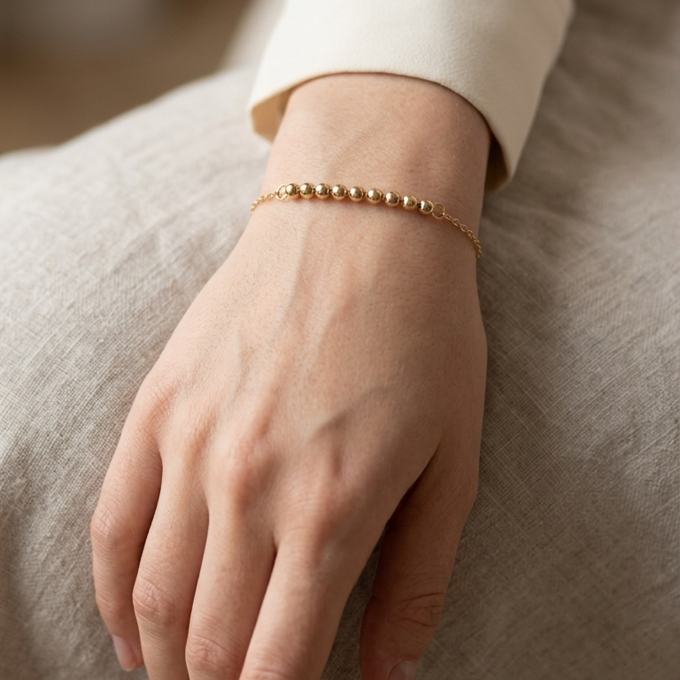Gold Bead Bar Chain Bracelet – 18K Gold Plated Minimalist Jewelry