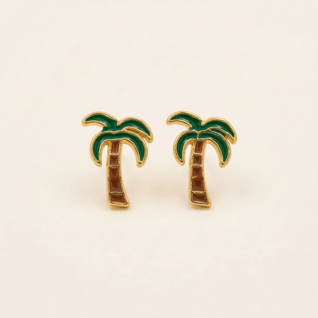 Palm tree earrings on a beige background