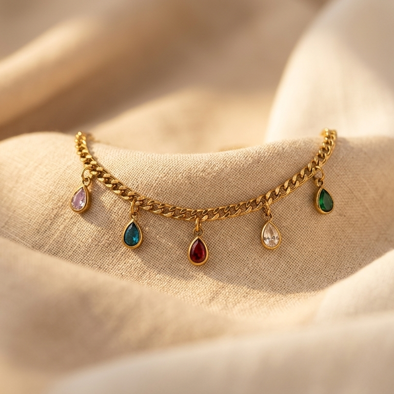 Aurelia Multi-Color Teardrop Gem Charm Bracelet || Rakhi Gift for Sister