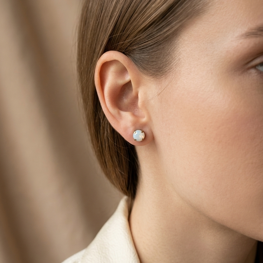 Opaline Glow Anti-Tarnish Minimalist Stud Earrings