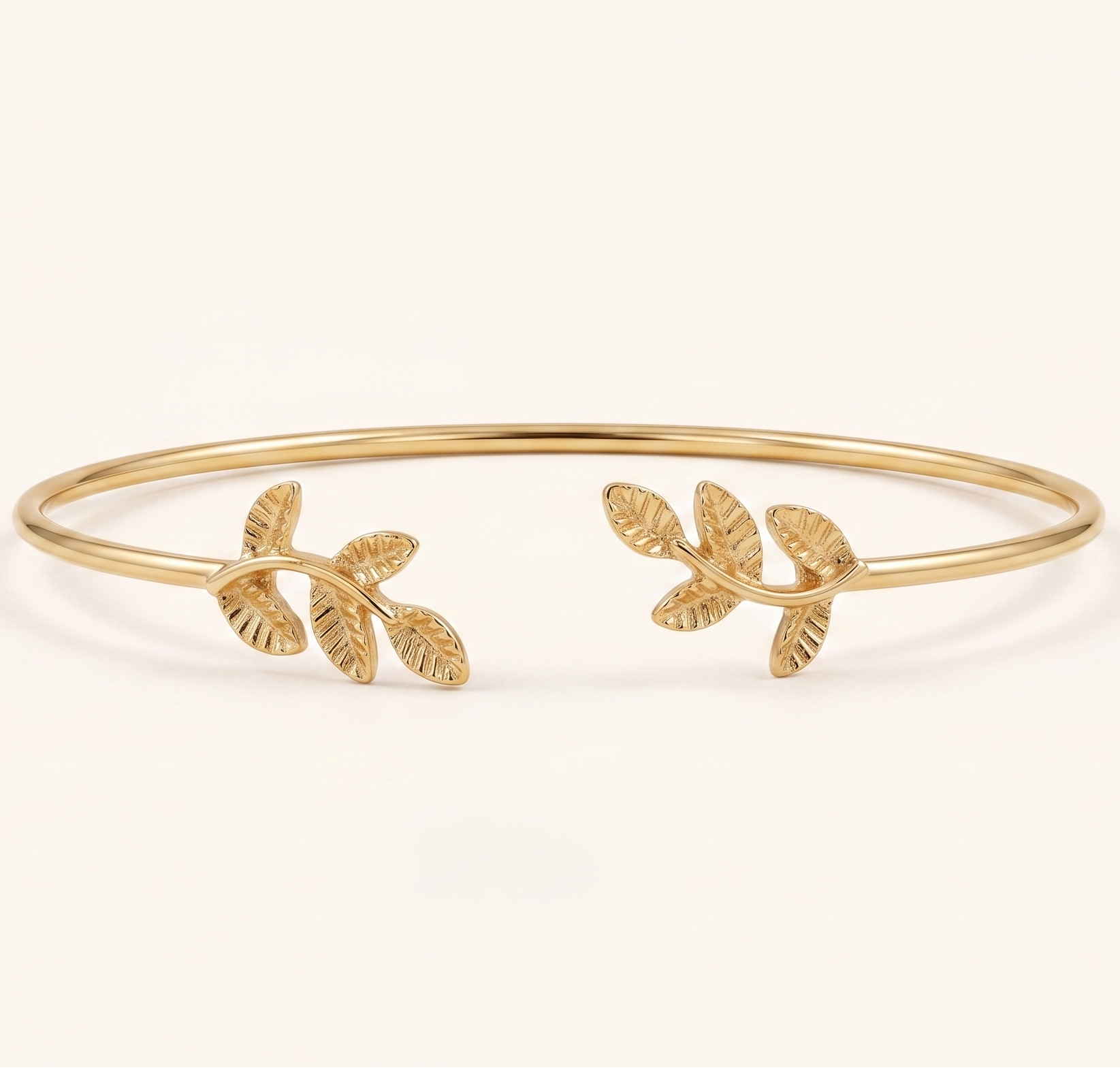 Golden Olive Branch Cuff Bracelet – Nature-Inspired Minimalist Bangle
