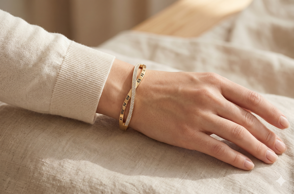 Eternity Roman Numeral Crossover Crystal Bangle