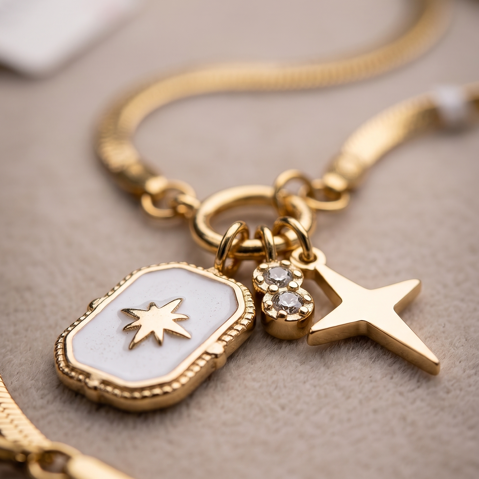 Celestial Star 18k Gold Plated Herringbone Necklace – Anti-Tarnish & Waterproof Snake Chain with Charms
