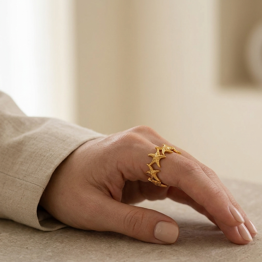 Antitarnish Stylish Starfish Open Ring 18K Gold Plated || Rakhi Gift for Sister