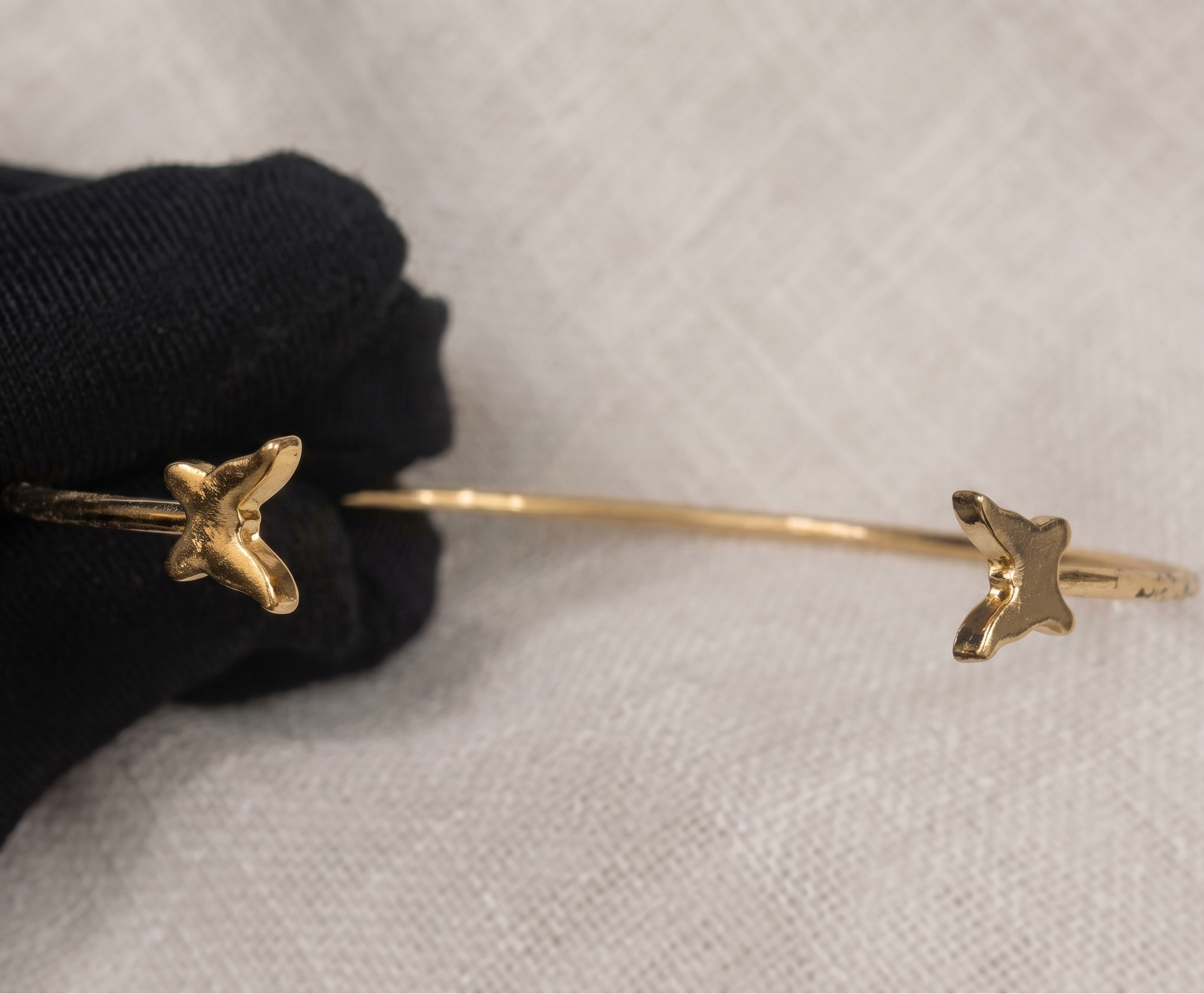 Dainty Golden Butterfly Cuff Bracelet – Minimalist Open Bangle with Wire Wrap