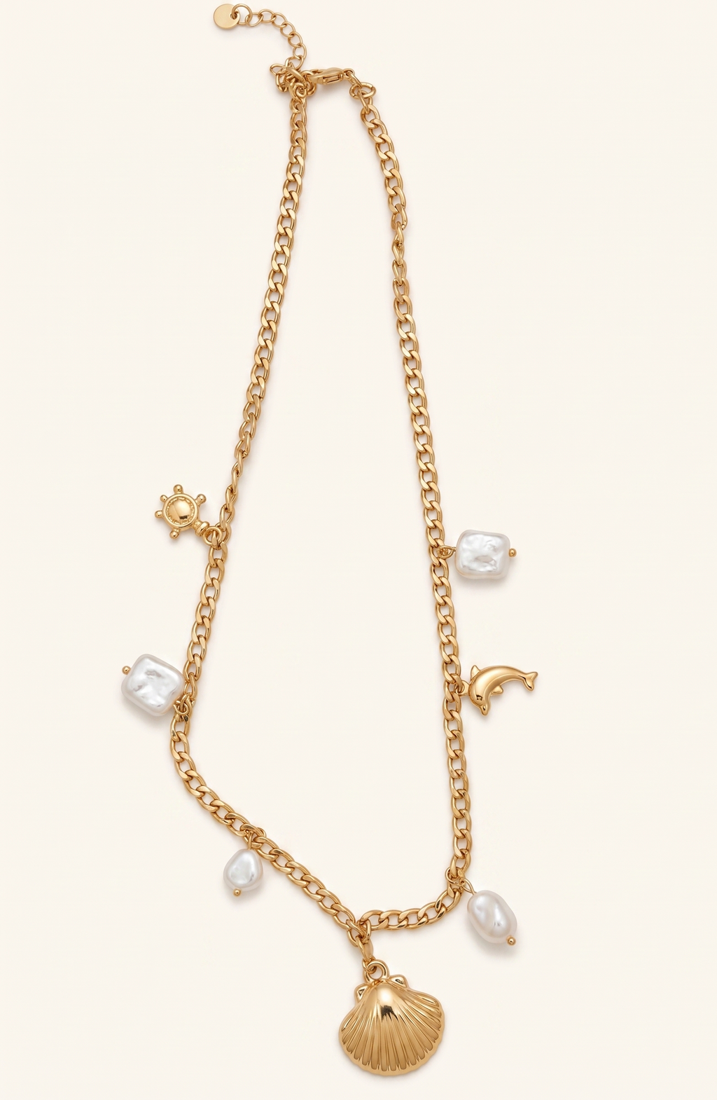 Aegean Sea Shell & Baroque Pearl Charm Link Necklace