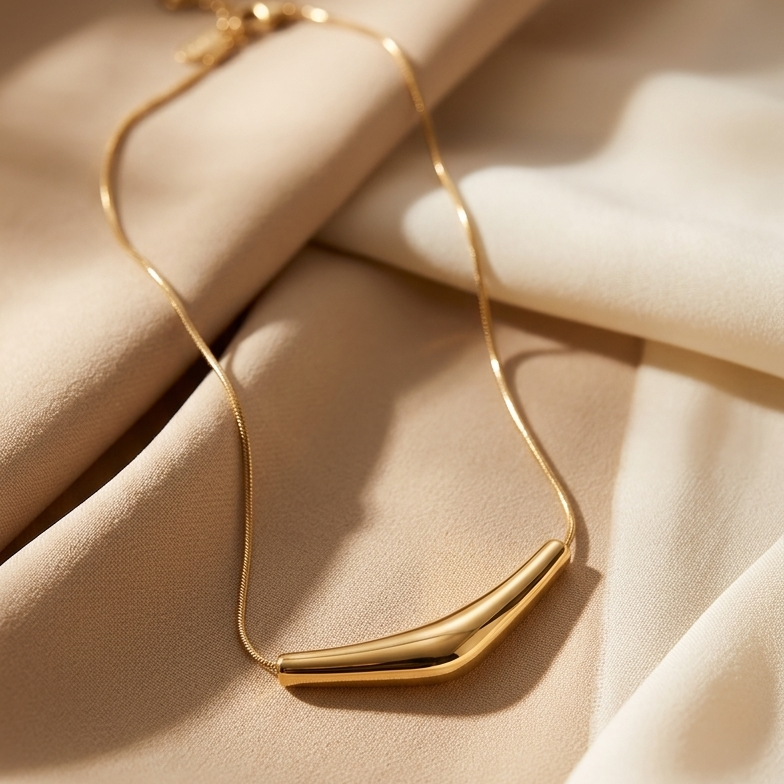 Serene Arc Sculptural Anti-Tarnish Slider Necklace