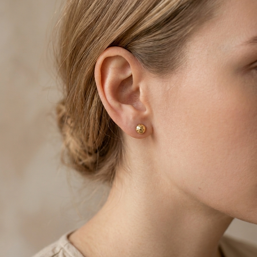 Hammered Gold Ball Stud Earrings - 14k Gold Plated Textured Spherical Post Earrings