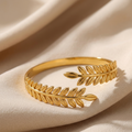 Greek Roman Laurel Leaf Bracelet || Stainless Steel Bracelet Gold Color Laurel Leaves Wheat Ears Boho Bangle Party Jewelry Christmas Gift || Rakhi Gift for Sister