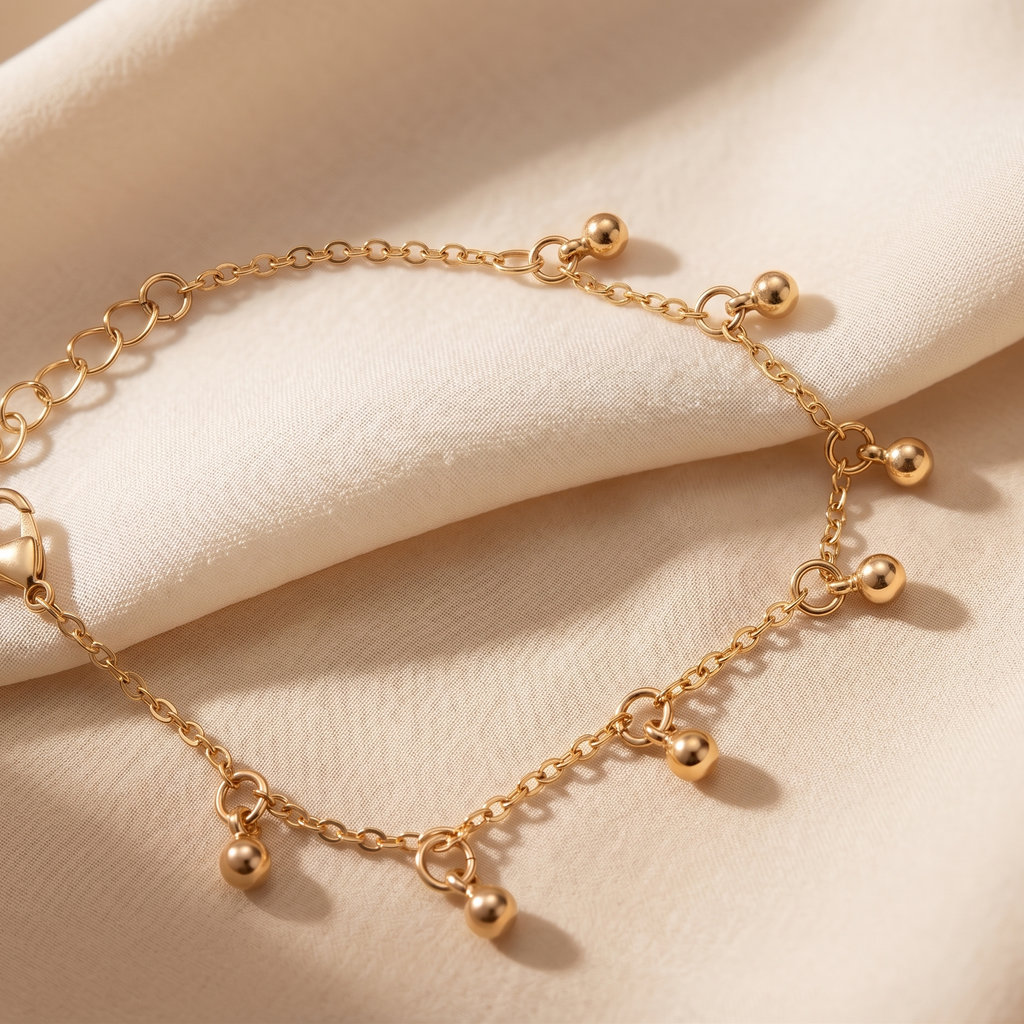 Dainty Beaded Drop Chain Bracelet – 18K Gold Plated Anti-Tarnish Jewelry