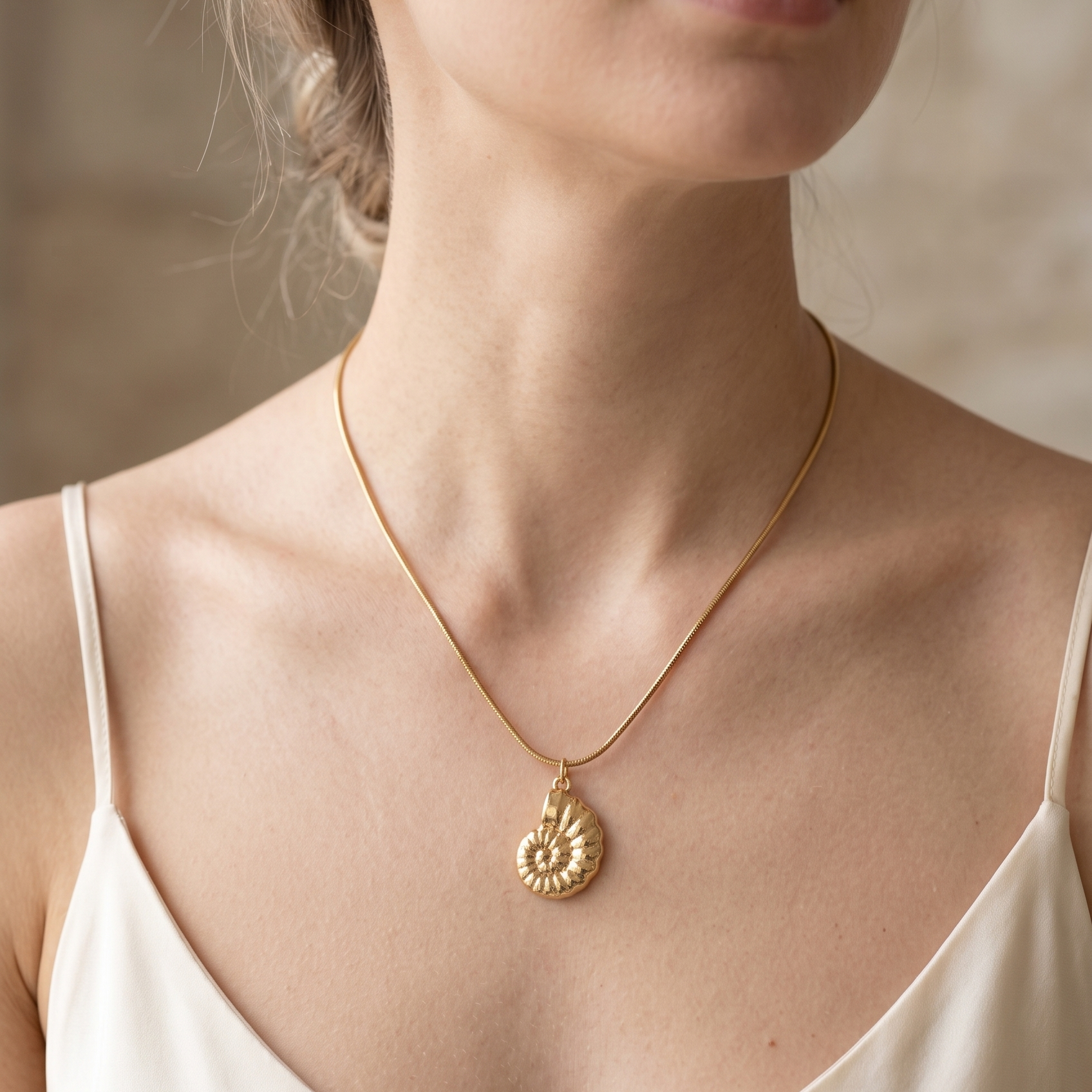 Golden Nautilus Spiral Anti-Tarnish Pendant Necklace