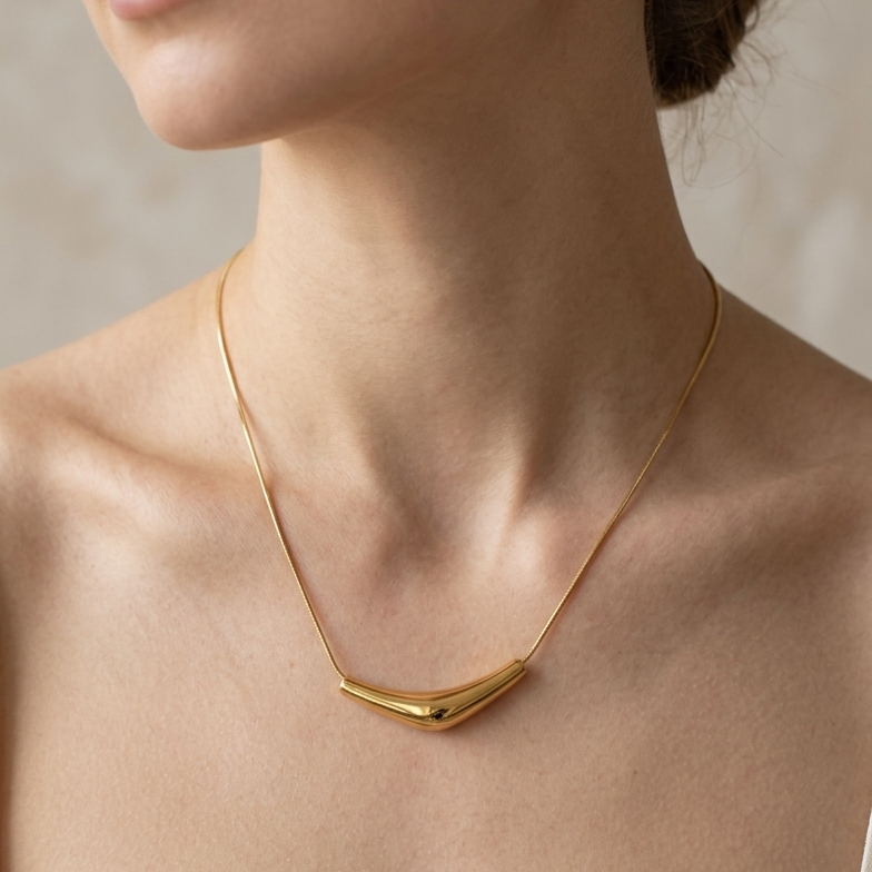 Serene Arc Sculptural Anti-Tarnish Slider Necklace