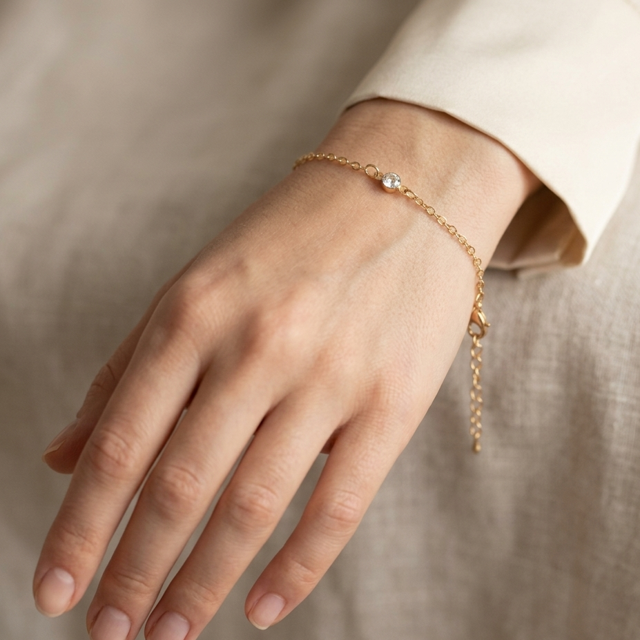 Minimalist Gold-Plated Solitaire Crystal Bracelet | Delicate Everyday Jewelry