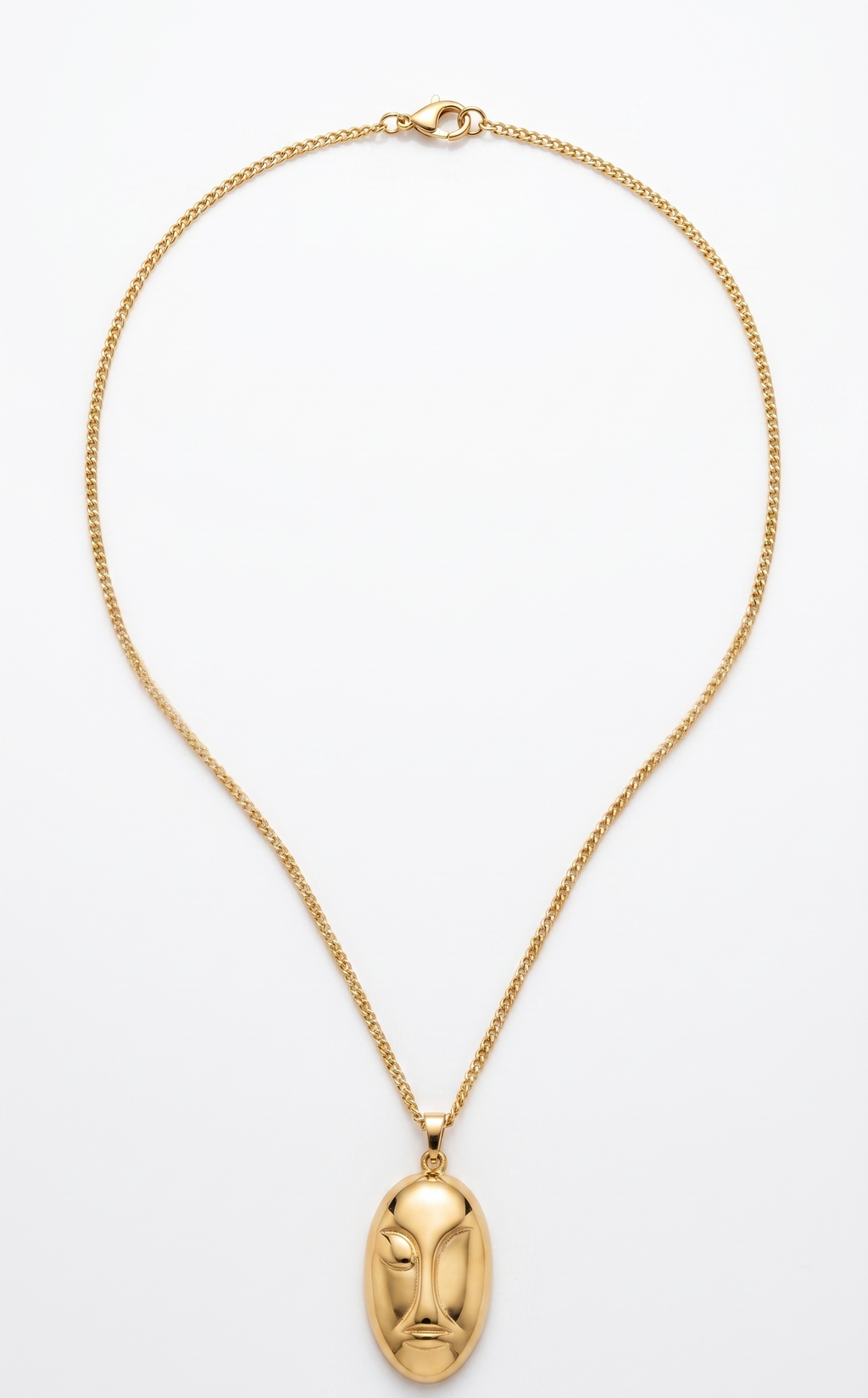 18K Gold Plated Ethereal Face Medallion Necklace – Anti-Tarnish Curb Chain