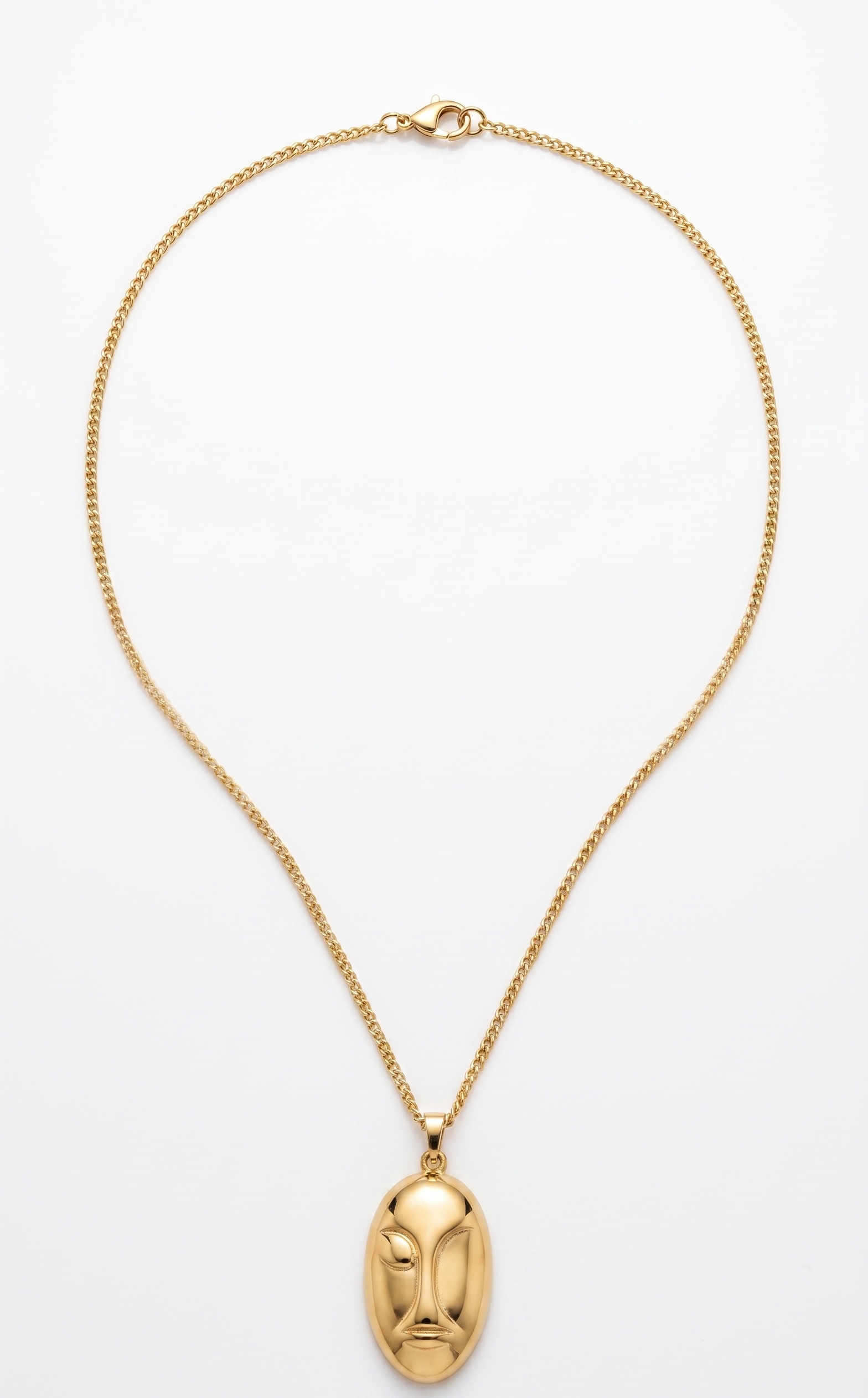 18K Gold Plated Ethereal Face Medallion Necklace – Anti-Tarnish Curb Chain