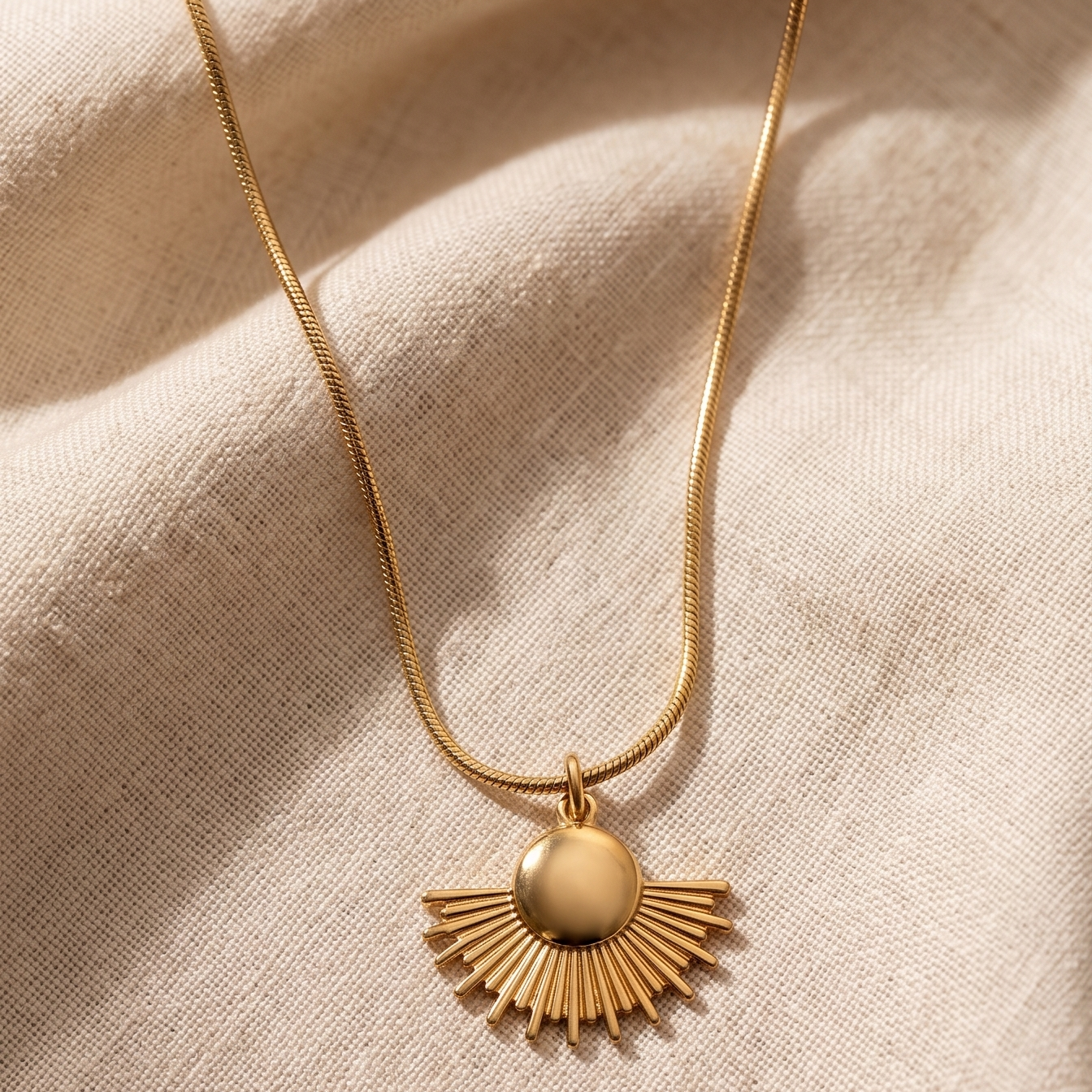 Golden Sunburst Anti-Tarnish Necklace – Modern Art Deco Pendant