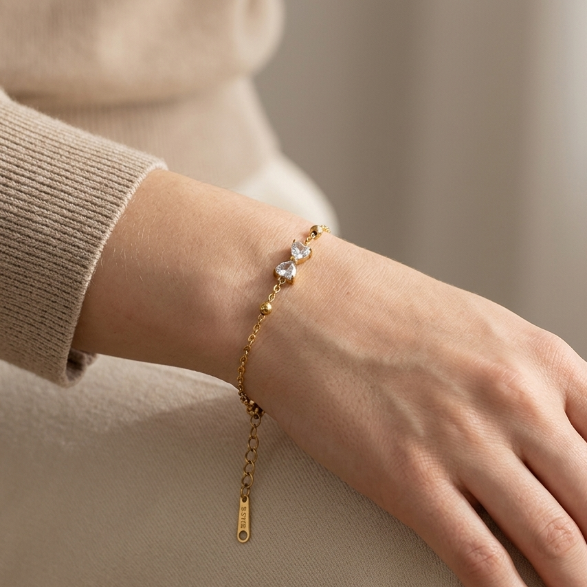 Gold-Plated Crystals Studded And Beaded Bow Wraparound Bracelet || Stainless Steel || Rakhi Gift for Sister